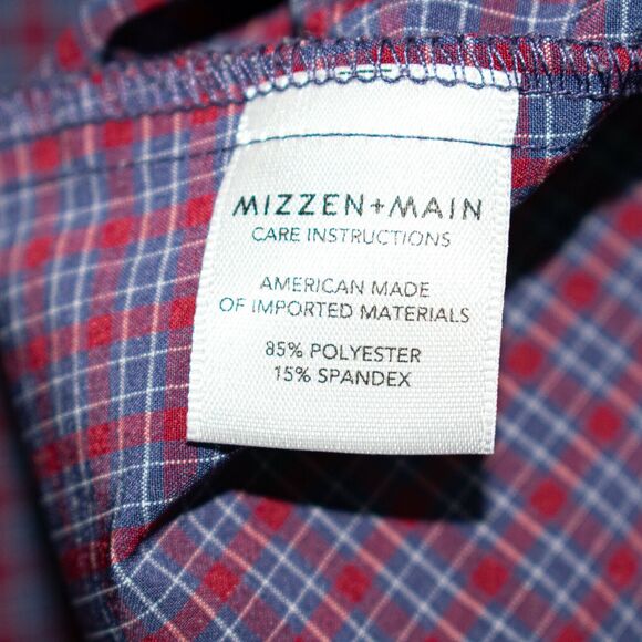 MIZZEN + MAIN Trim Fit Button up Shirt Blue Red Check Men's Size 2XL - Picture 7 of 7